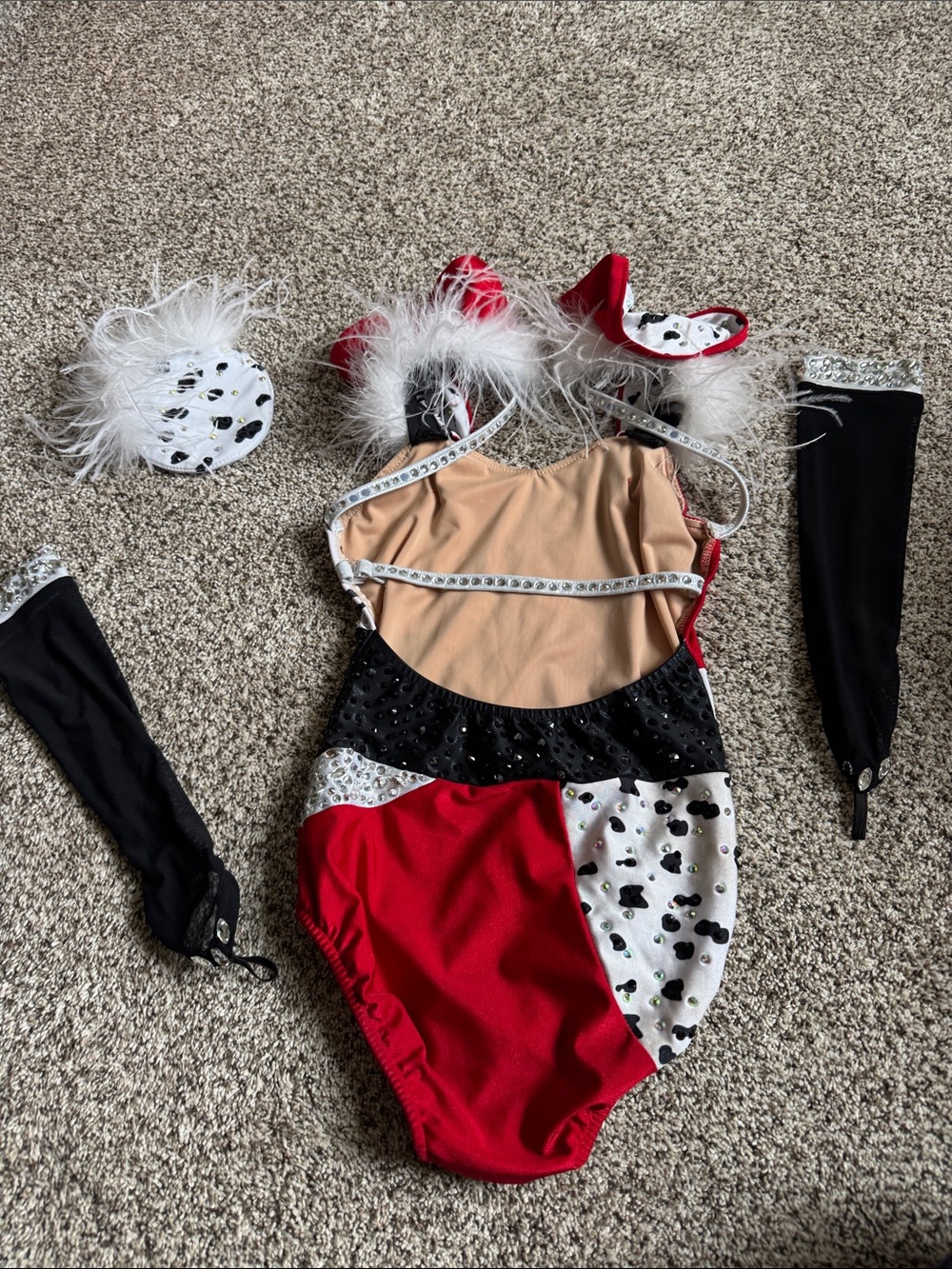 Glamour Costumes Red and Dalmatian Print Dance Leotard w/ Feathers style 24-200 - Picture 7 of 11